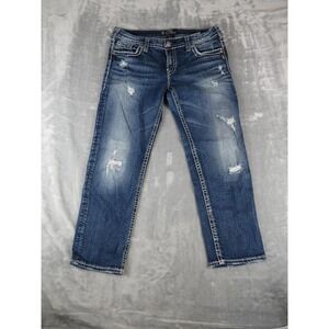 Silver Jeans Co Aiko Jeans Womens 31x25 Blue Mid Straight Distressed Denim Pants